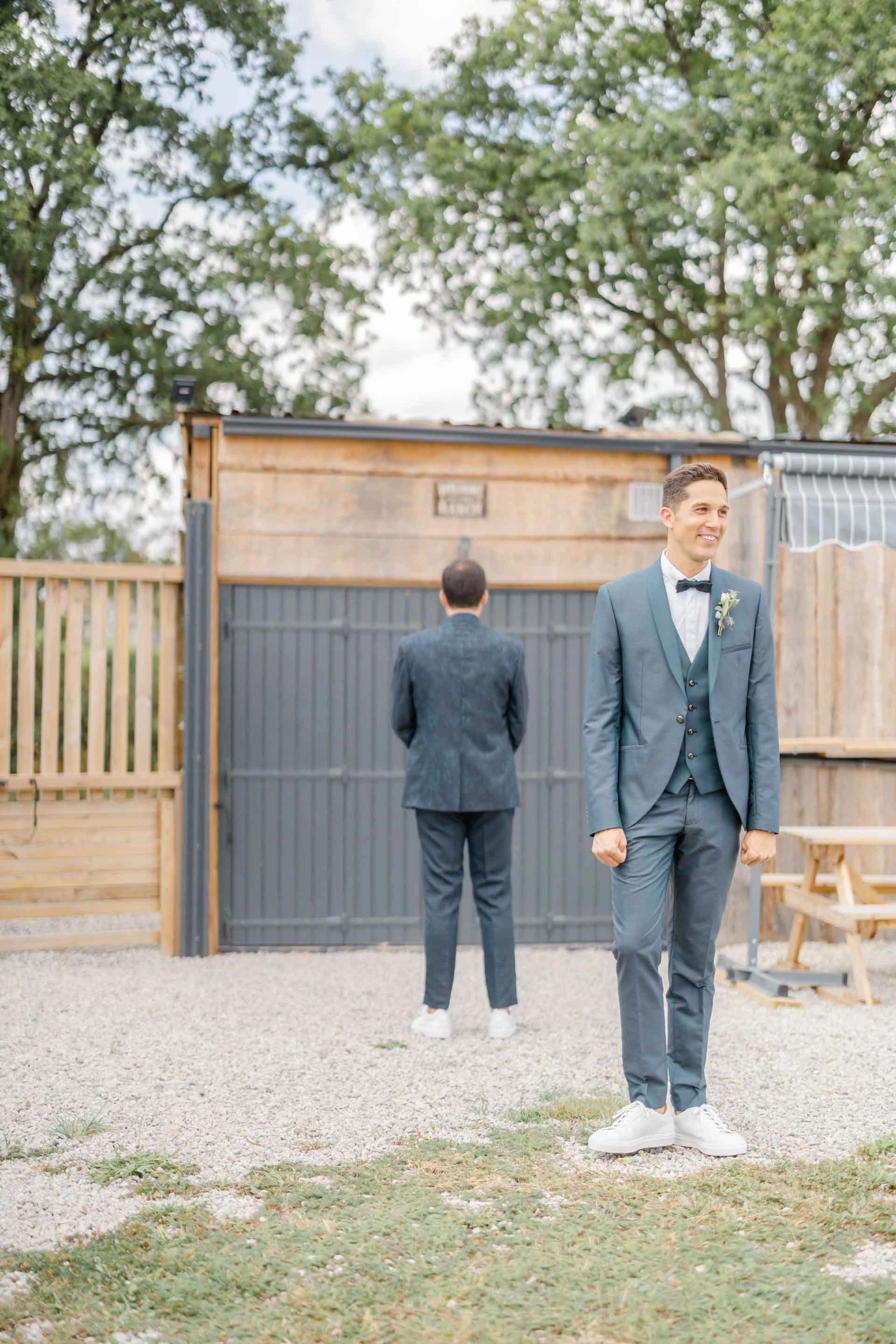 pantalon de costume mariage gris couple